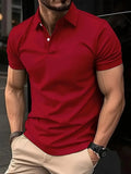 Men's slim fit casual button-up short sleeve shirt in cotton blend fabric, solid colour options
