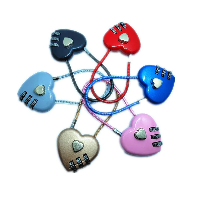 Peach heart-shaped ABS plastic love lock with a steel rope, shown in various colours.