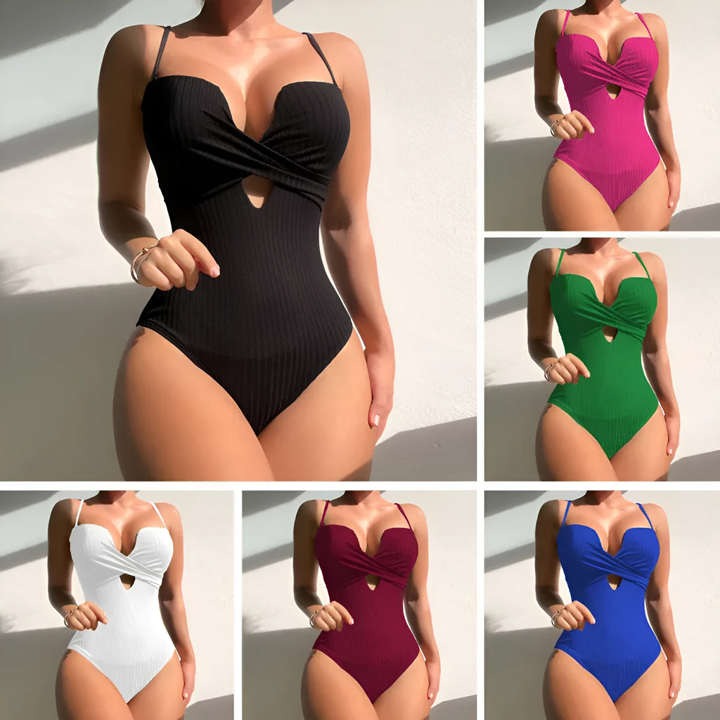 Women's solid colour one-piece swimsuit in polyester fabric available in three colour options