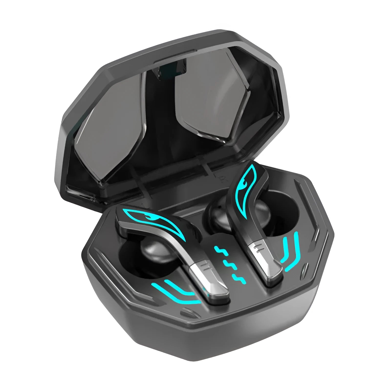 X15 wireless in-ear gaming headset with charging case showing Bluetooth 5.0 and IPX-4 waterproof features