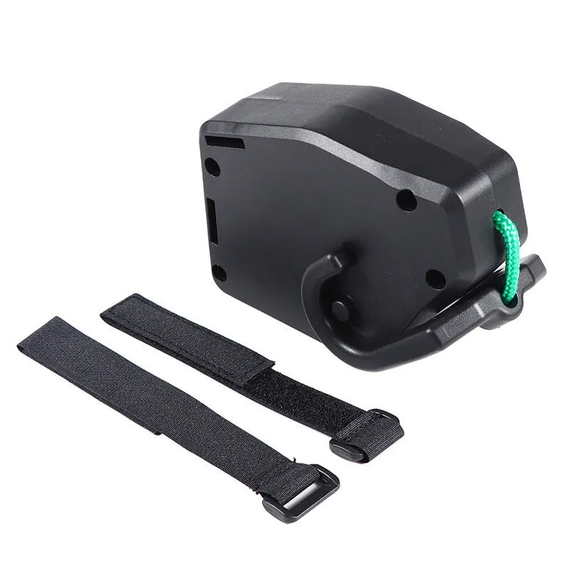 Black plastic and resin bicycle trailer towing rope for mountain bike trailer connection.