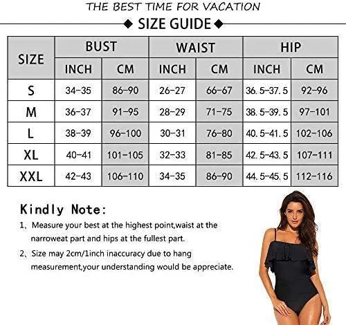 Black one-piece swimsuit with cut-out ruffled straps on a tube top