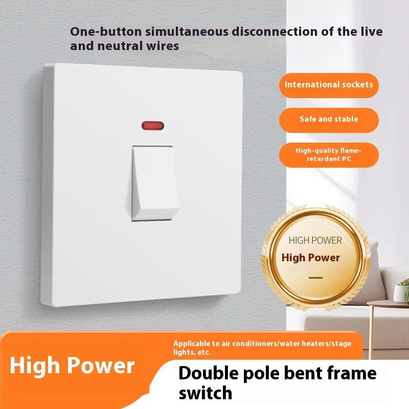 Gold illuminated double pole electrical switch for water heaters and air conditioners