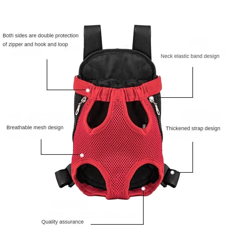 Pet dog carrier backpack in black nylon with breathable mesh and adjustable straps for small dogs