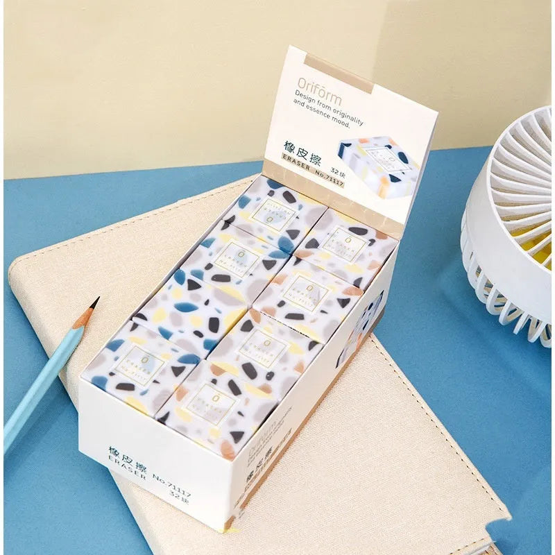 Brick-shaped natural rubber eraser with super clean traceless formula for students