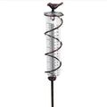 Cast iron outdoor rain gauge with glass tube showing 1-20 scale and 0-800ml capacity for garden lawn use