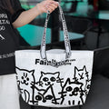 Waterproof woven handbag with colour printing, portable PP fabric tote for shopping or storage