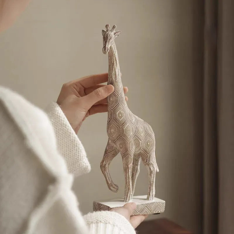 Wood colour synthetic resin giraffe ornament for shelf decoration, 30.5cm tall.