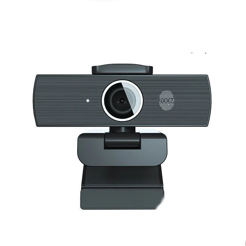 Black USB web camera with magnetic privacy cover for video conferences