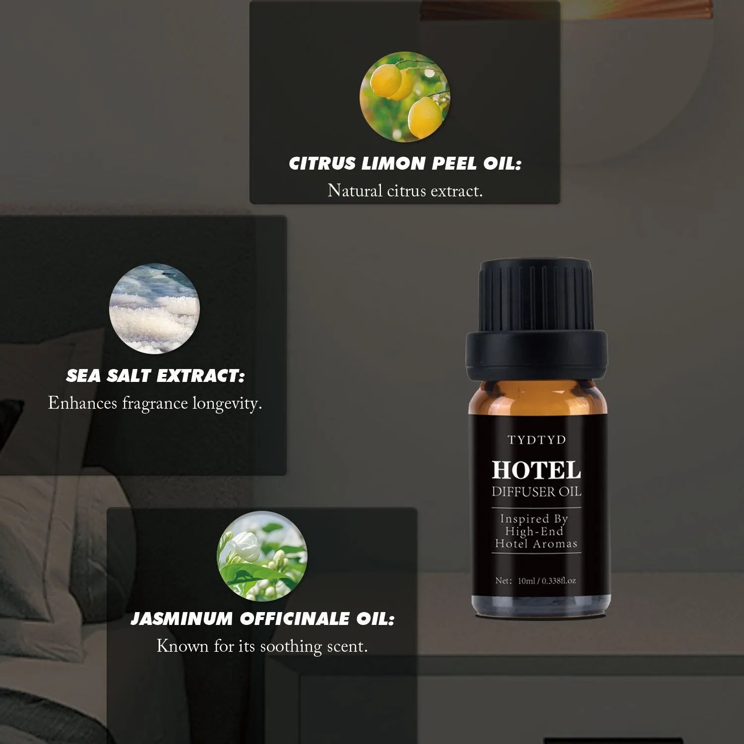 A single 10ml glass bottle of natural plant essential oil with a dropper.