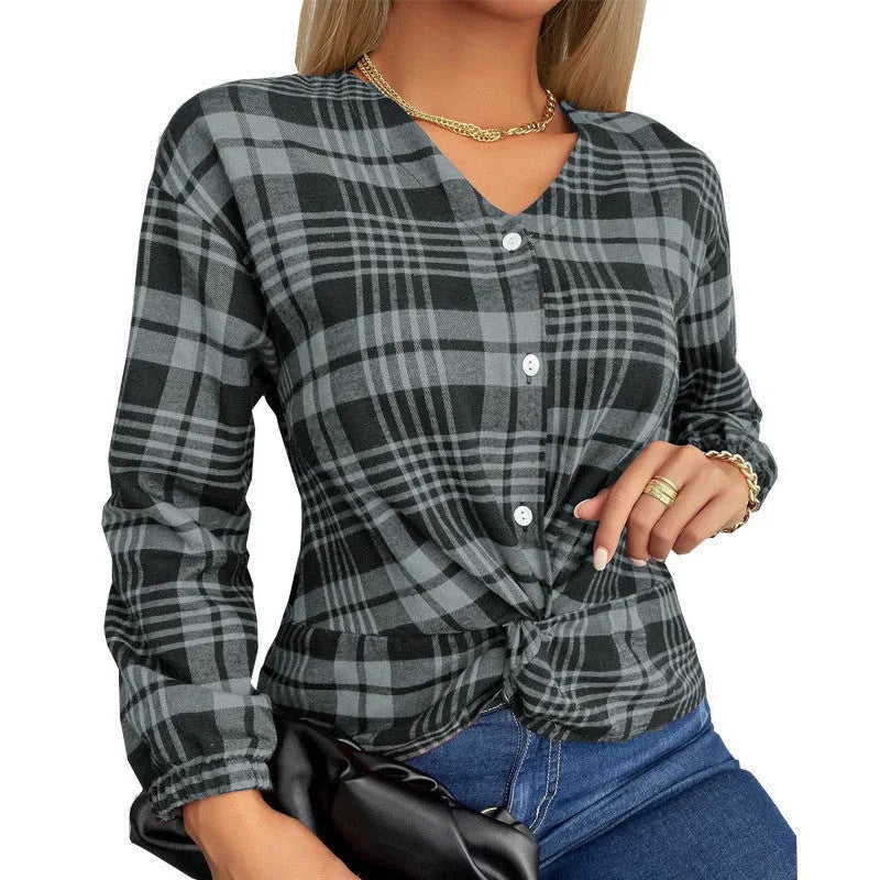 Women's purple plaid loose fit shirt with regular sleeves casual wear