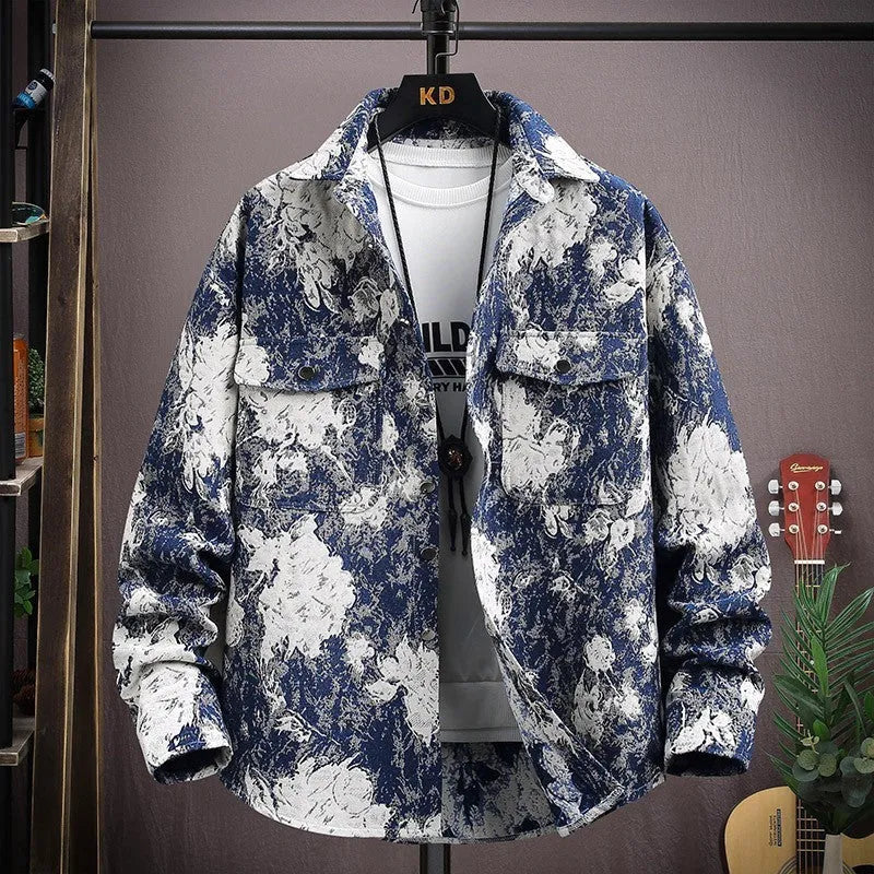 Casual long sleeve lapel shirt coat in a straight hem design, shown in one of its available colours.