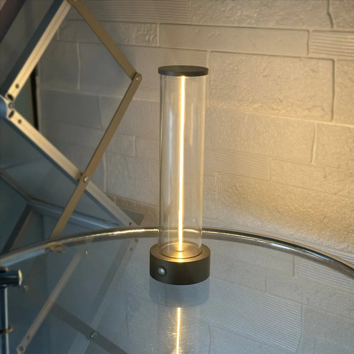 Modern glass USB-charged LED light strip with magnetic adhesive backing, shown at 53mm wide by 234mm high.