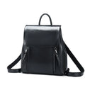 Large black genuine leather women's backpack with double straps and stitching detail.