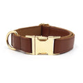 Leather dog collar with colour blocking design in caramel colour, size M