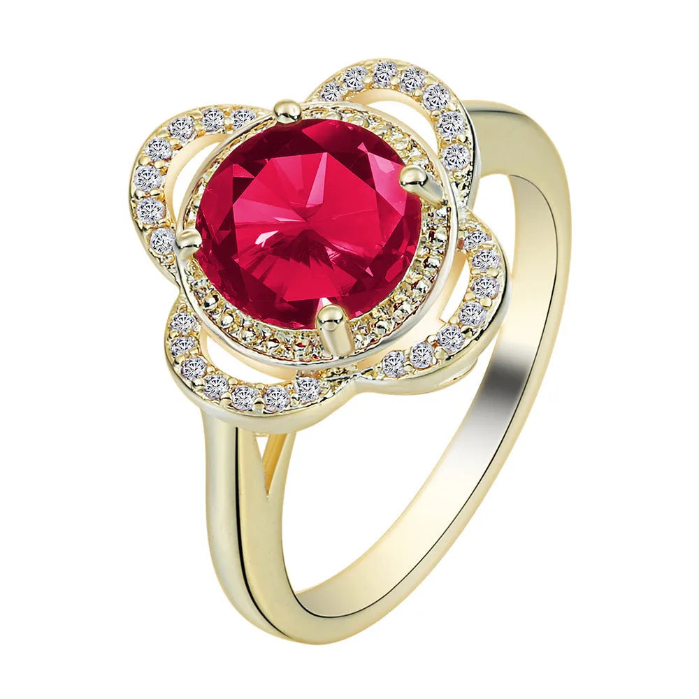 Copper ring with fruit-shaped zircon stone in electroplated finish