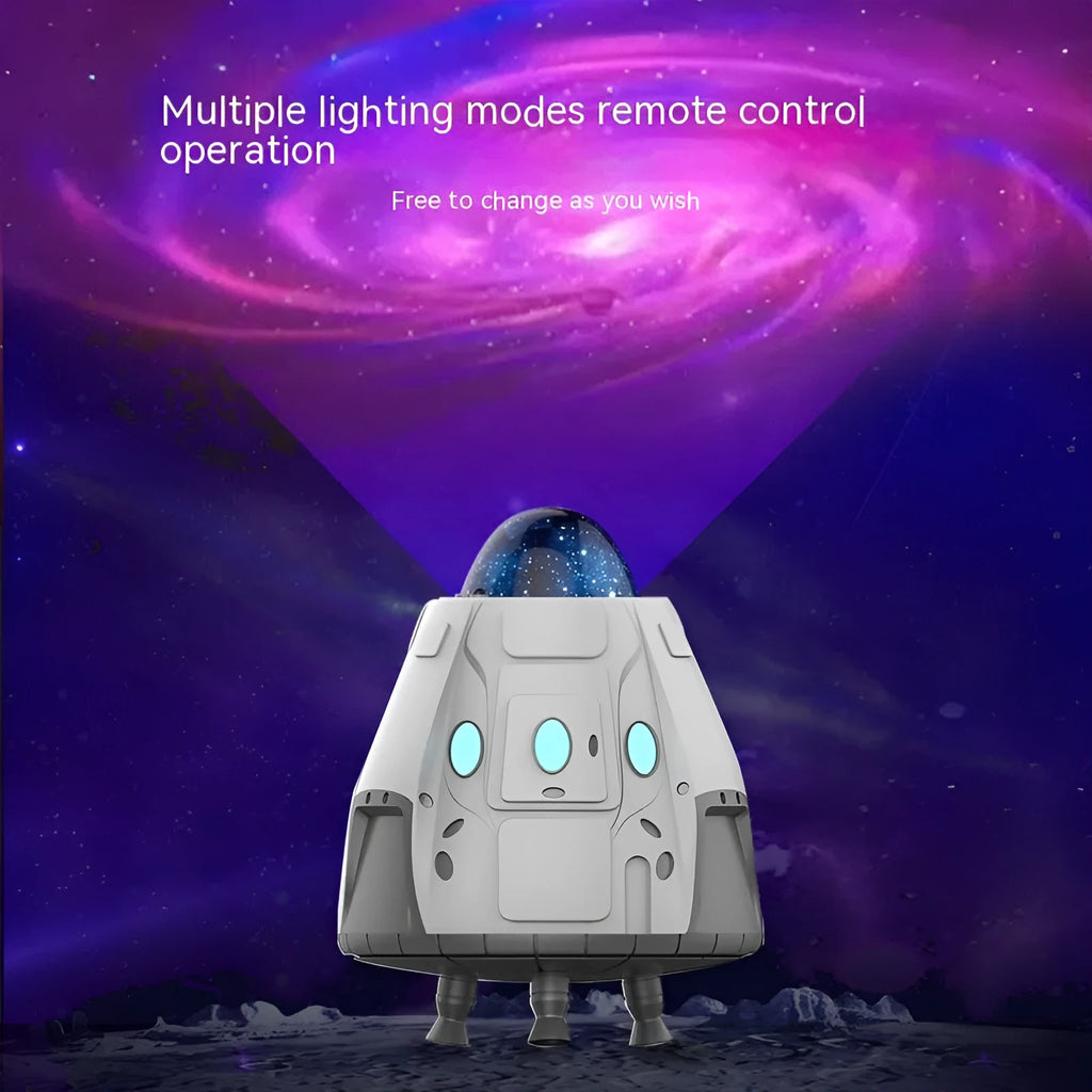 White space capsule shaped Bluetooth ambience light projecting Northern Lights and starry sky pattern