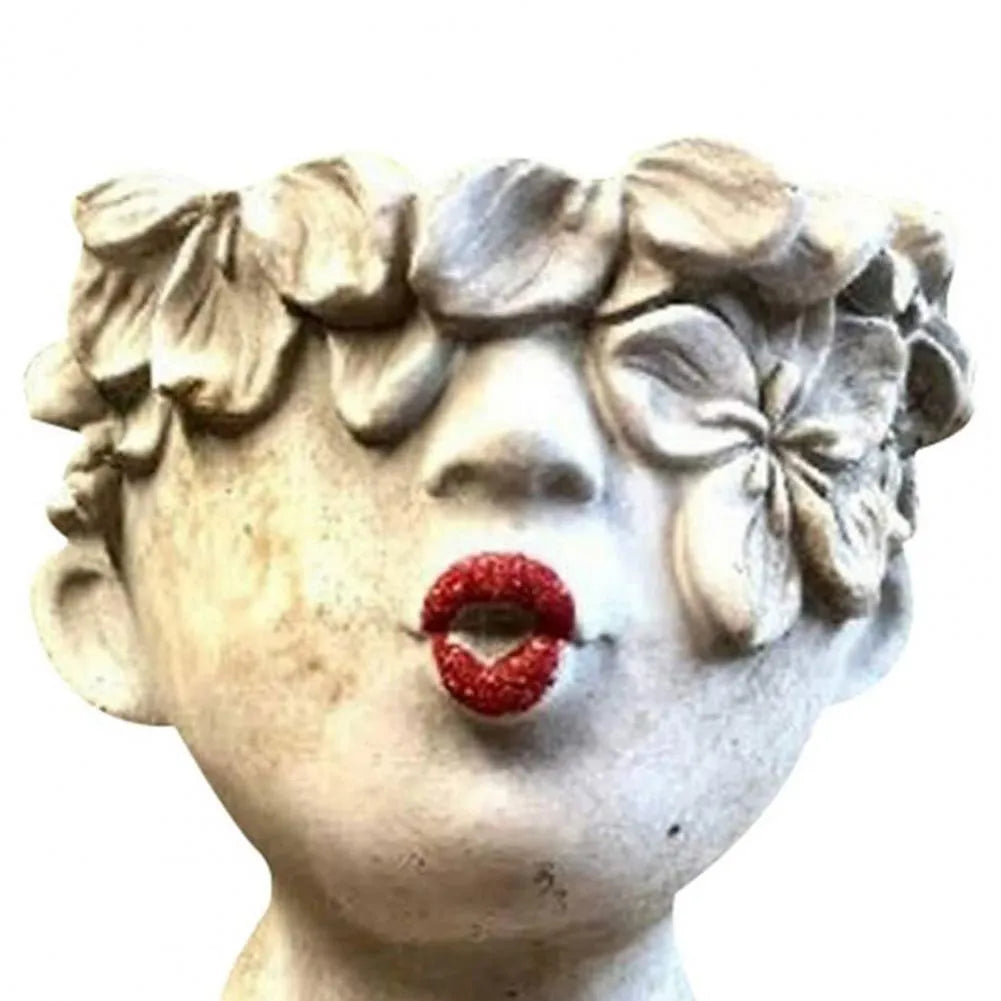Resin flower pot with face modelling in picture colour for indoor or outdoor plant display