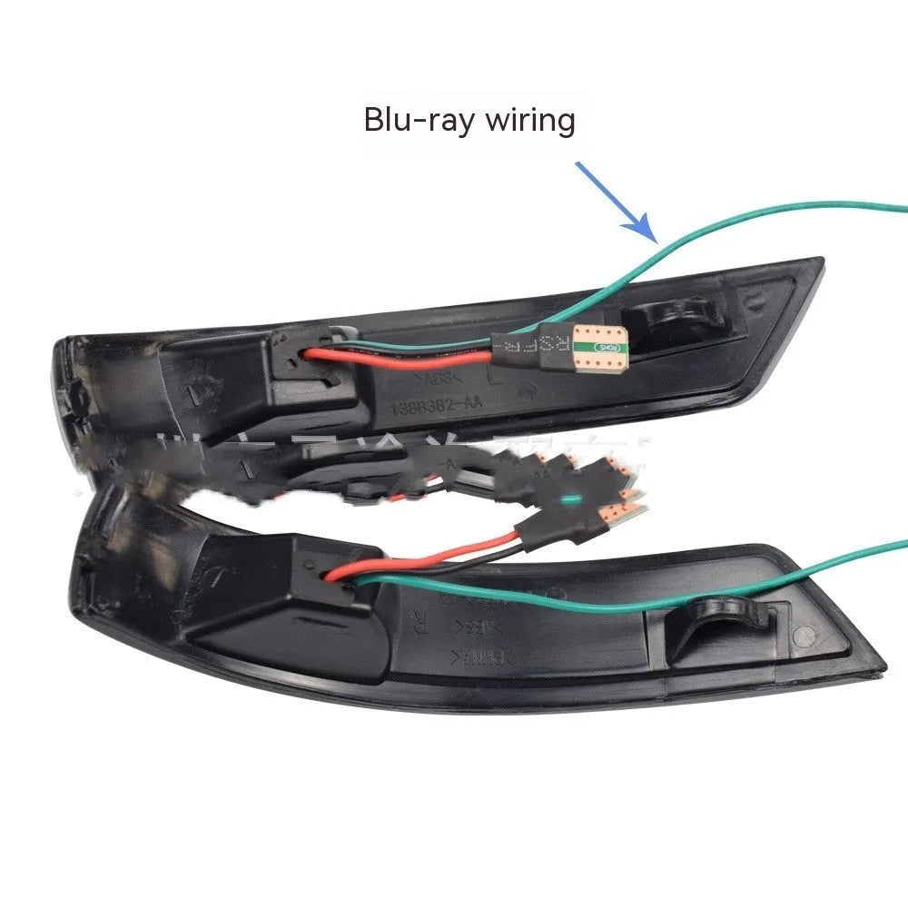 Ford Focus and Mondeo rearview mirror waterfall light kit showing blue and yellow LED options