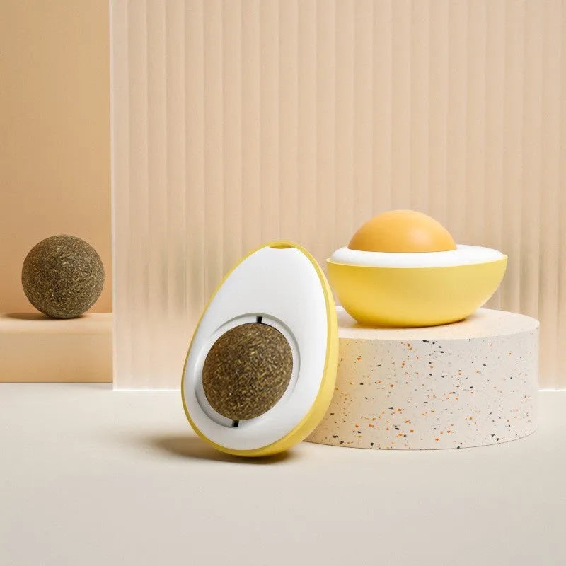 Natural catnip and silvervine interactive wall ball toy for cats in fried egg and poached egg shapes