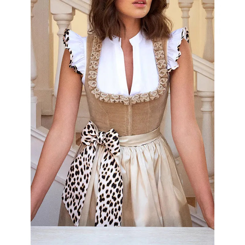 Khaki German Oktoberfest women's dress with elegant style and cotton polyester blend fabric