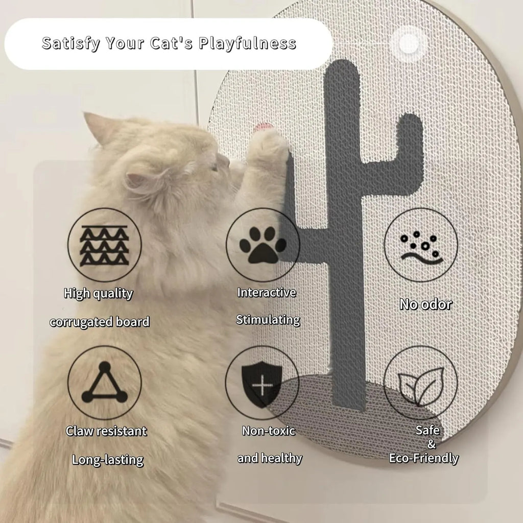 Wall mounted corrugated cardboard cat scratching pad with catnip measuring 35cm by 44cm