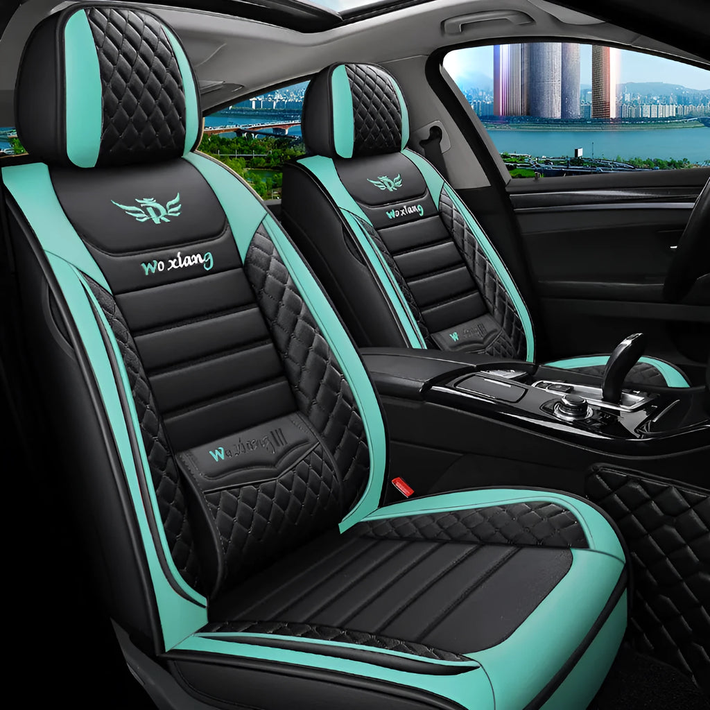 Universal leather car seat cushion with high elastic sponge filler, shown in a red colour.