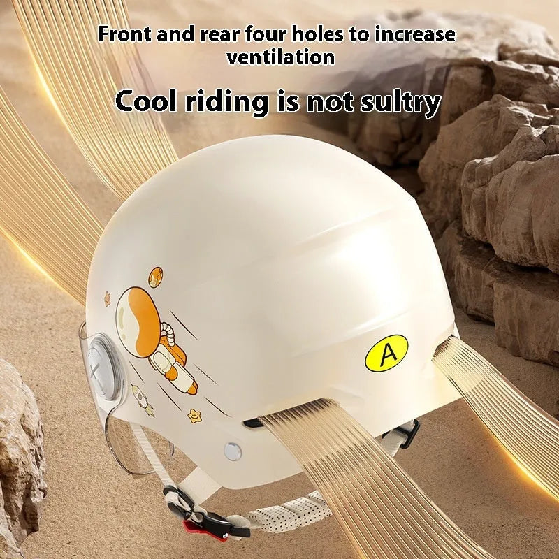 Khaki ABS electric motorcycle half helmet with interchangeable lenses for sun protection and clear visibility