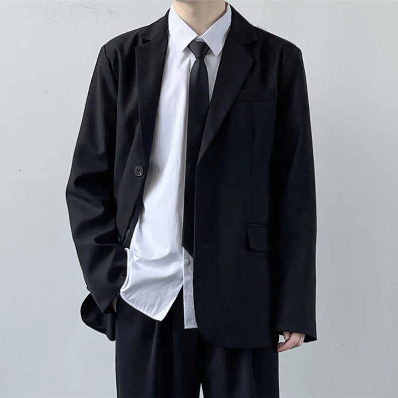 Men's plus size college style three-piece suit set with white shirt and tie