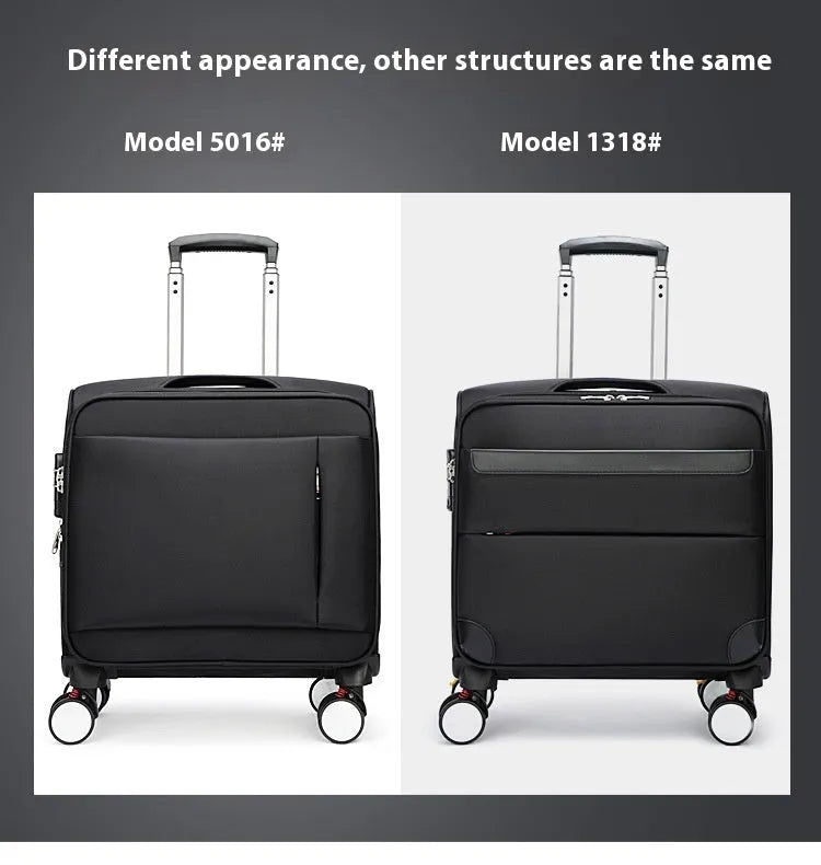 18 inch black Oxford cloth business travel suitcase with universal wheels and retractable handle