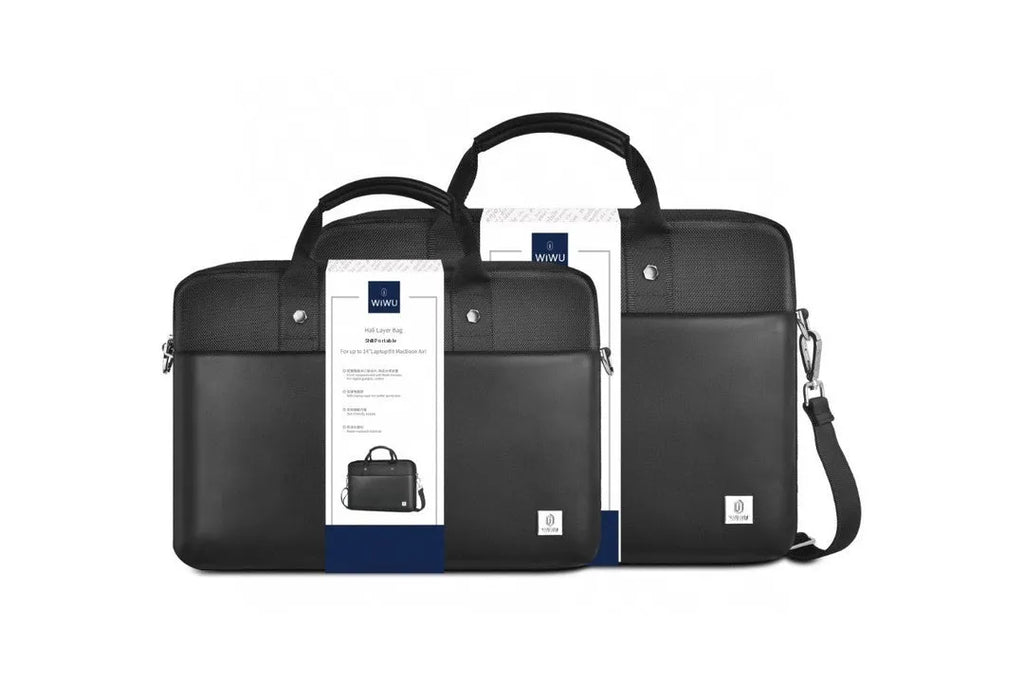 Black Oxford cloth laptop backpack showing multiple organisation pockets and a separate padded computer compartment.