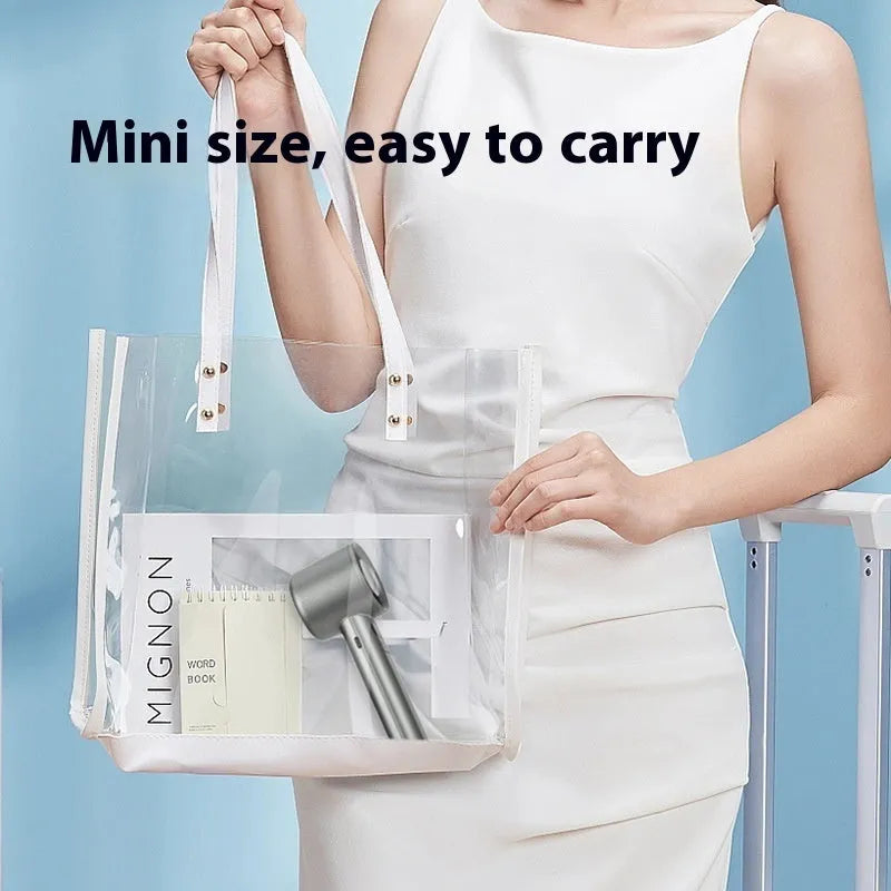 Compact white handheld USB fan with 6 plastic blades on a stand.