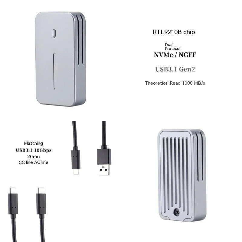 Aluminium alloy dual protocol SSD enclosure for M.2 NVMe and SATA drives with 10Gbps USB 3.2