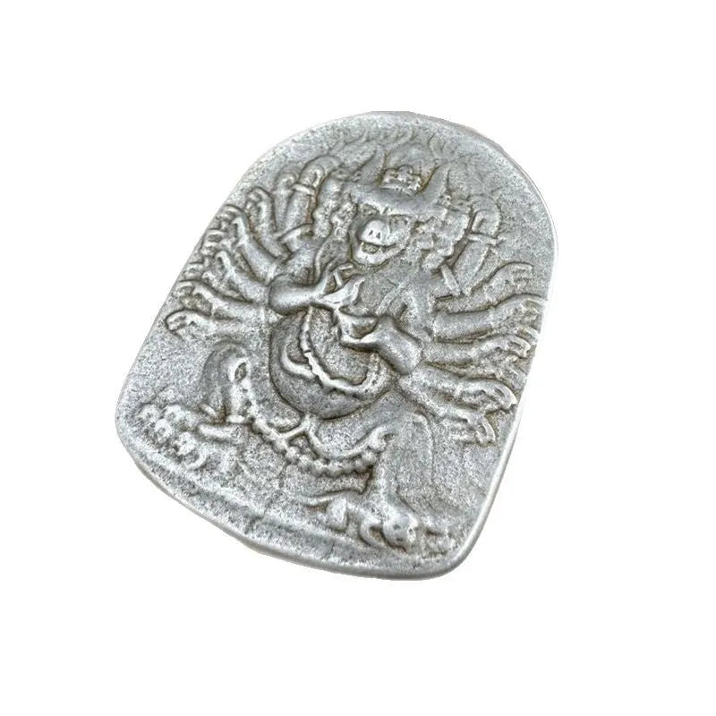 Chinese-style iron geometric pendant with protective deity motif hanging ornament