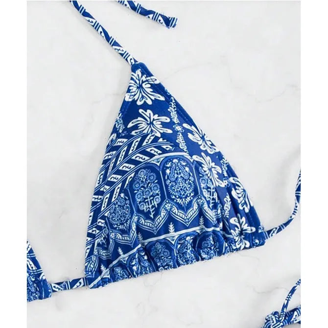 Women's bandage design bikini swimsuit with printing stitching detail in polyester material