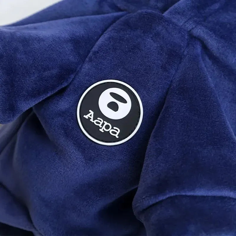 Blue fleece hooded coat for small dogs and cats winter warm outerwear