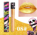 Halloween creative makeup lip gloss in test tube skull design with matte gold and silver finish