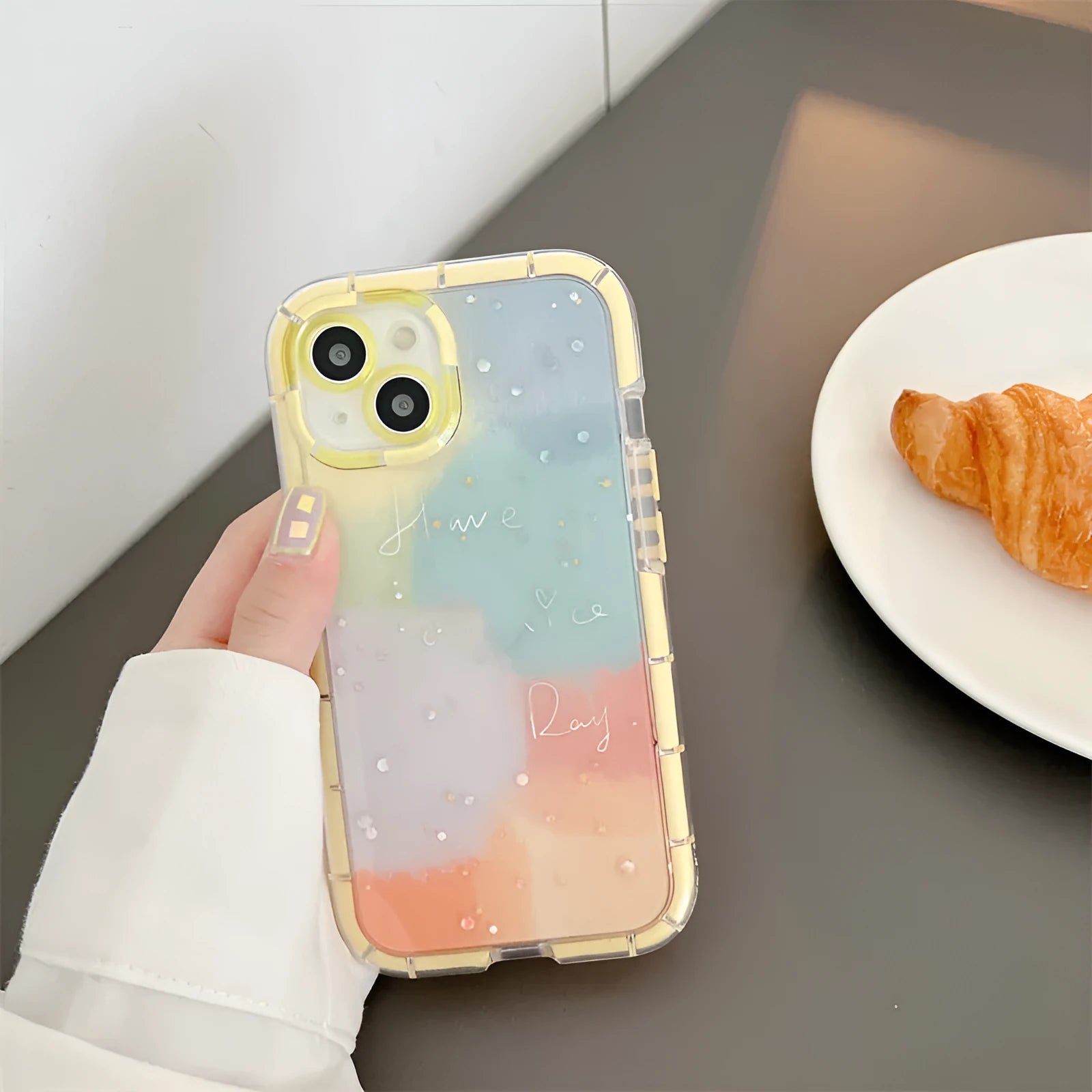 Minimalist contrast colour TPU silicone phone case with yellow edge for iPhone 14 Plus
