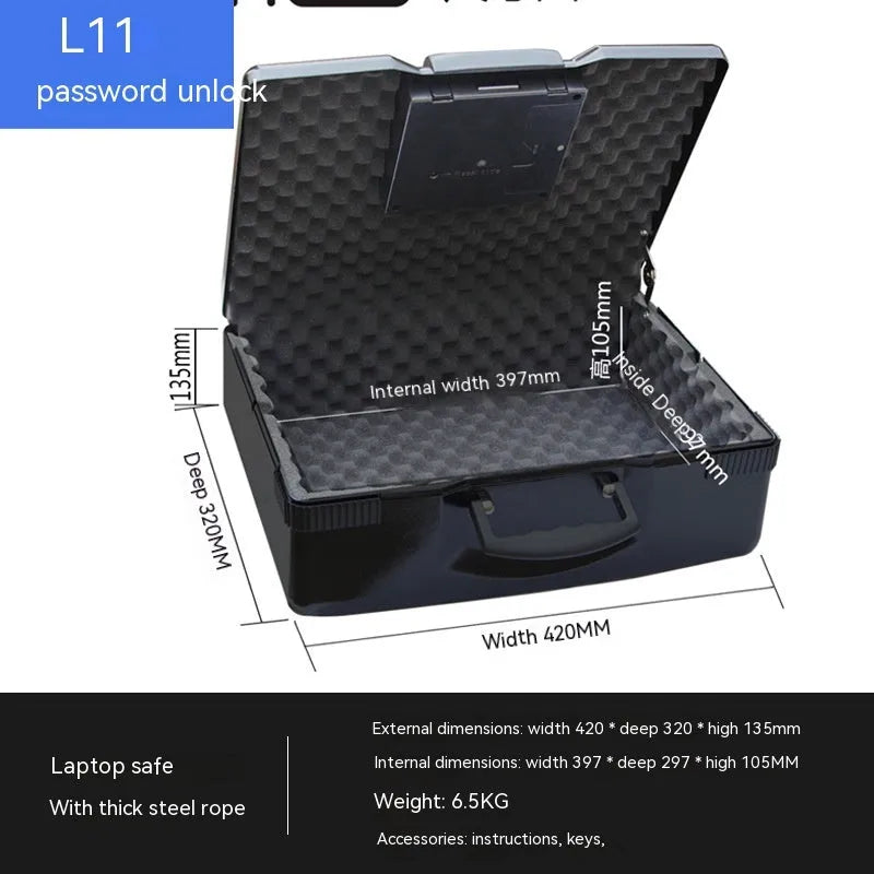 Compact L12 Mechanical 6500G portable steel safe with dual keys and anti-drill plate.