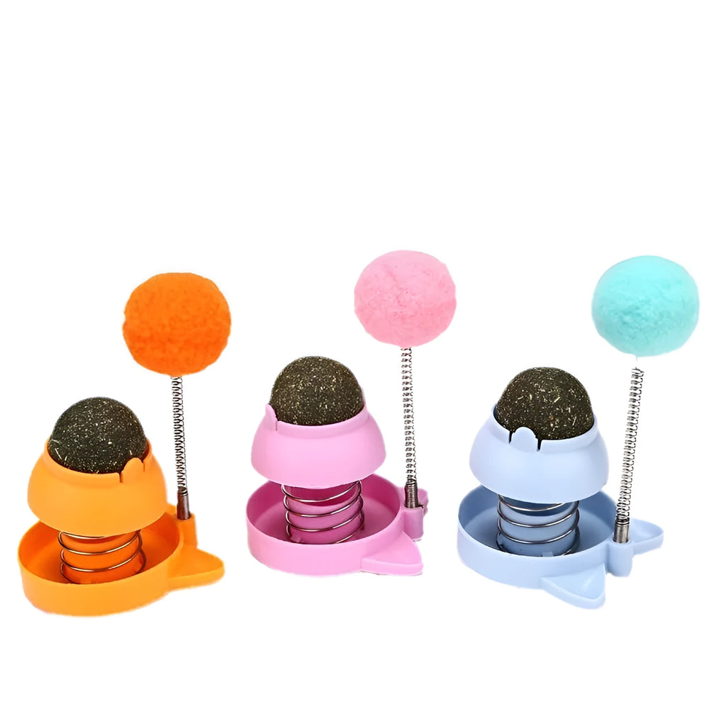 Blue self-licking mint ball cat toy for dental care and hairball relief
