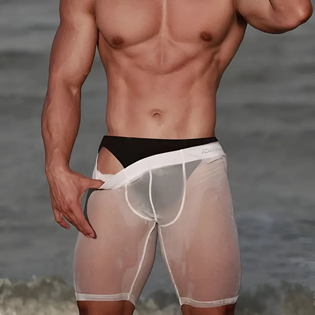 Men's seamless mesh shorts in solid colour with hip-lifting construction