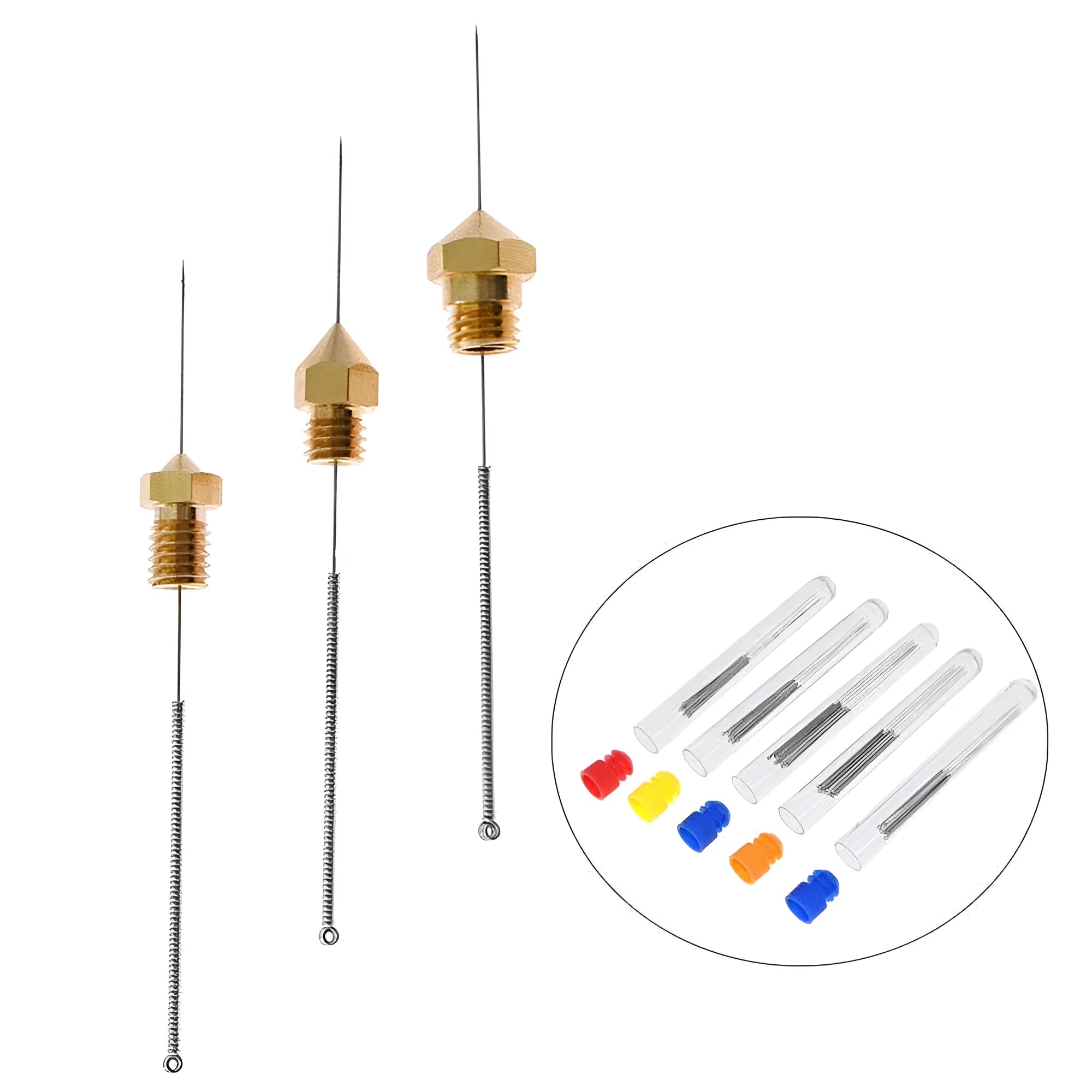 Ten Mk8 E3D compatible nozzle cleaning needles in a pack for 3D printer maintenance