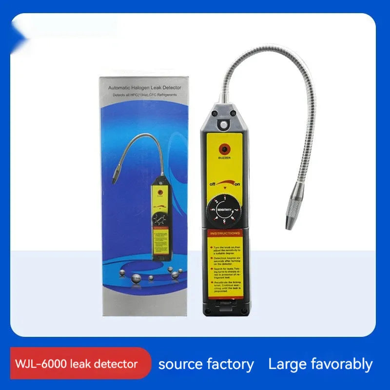 WJL-6000 electronic halogen leak detector with extended probe on a workshop bench