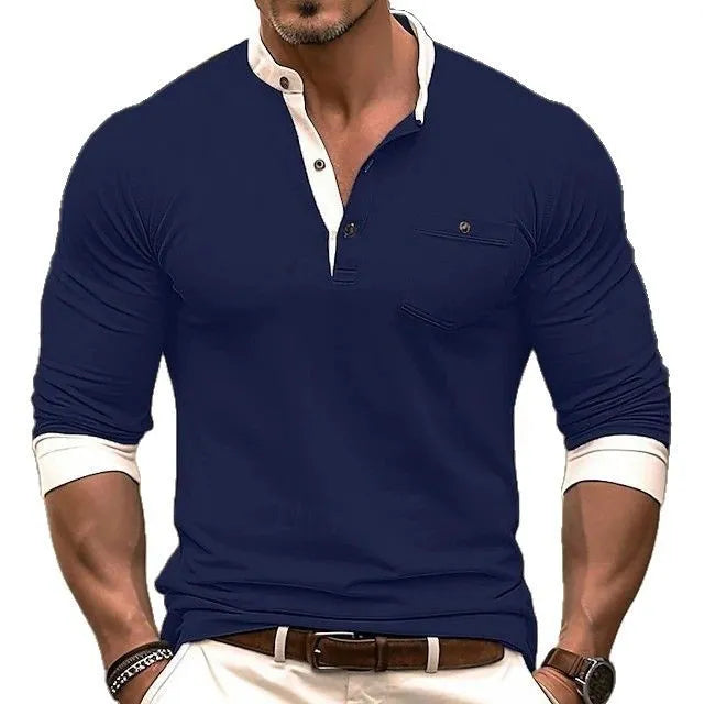 Men's cotton long sleeve round neck t-shirt in solid colours showing size chart