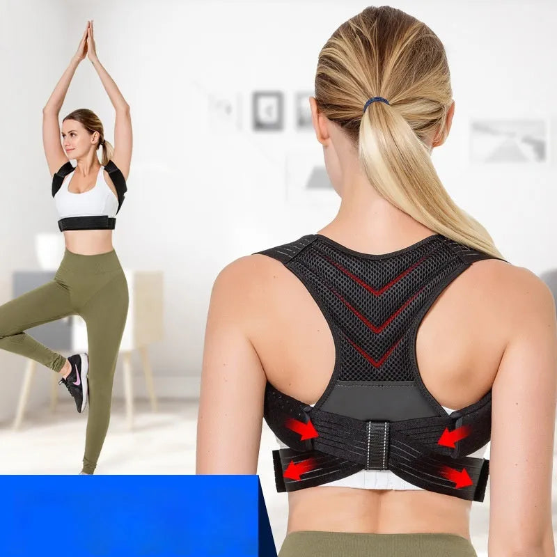 Black anti-humpback posture correction belt for back support during sports activities