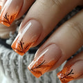 Red brown gradient leaf French style fake nails on hand, medium size, W926 model