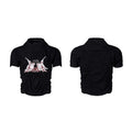 Men's black printed slim fit short sleeve round neck t-shirt with Korean style, summer casual top