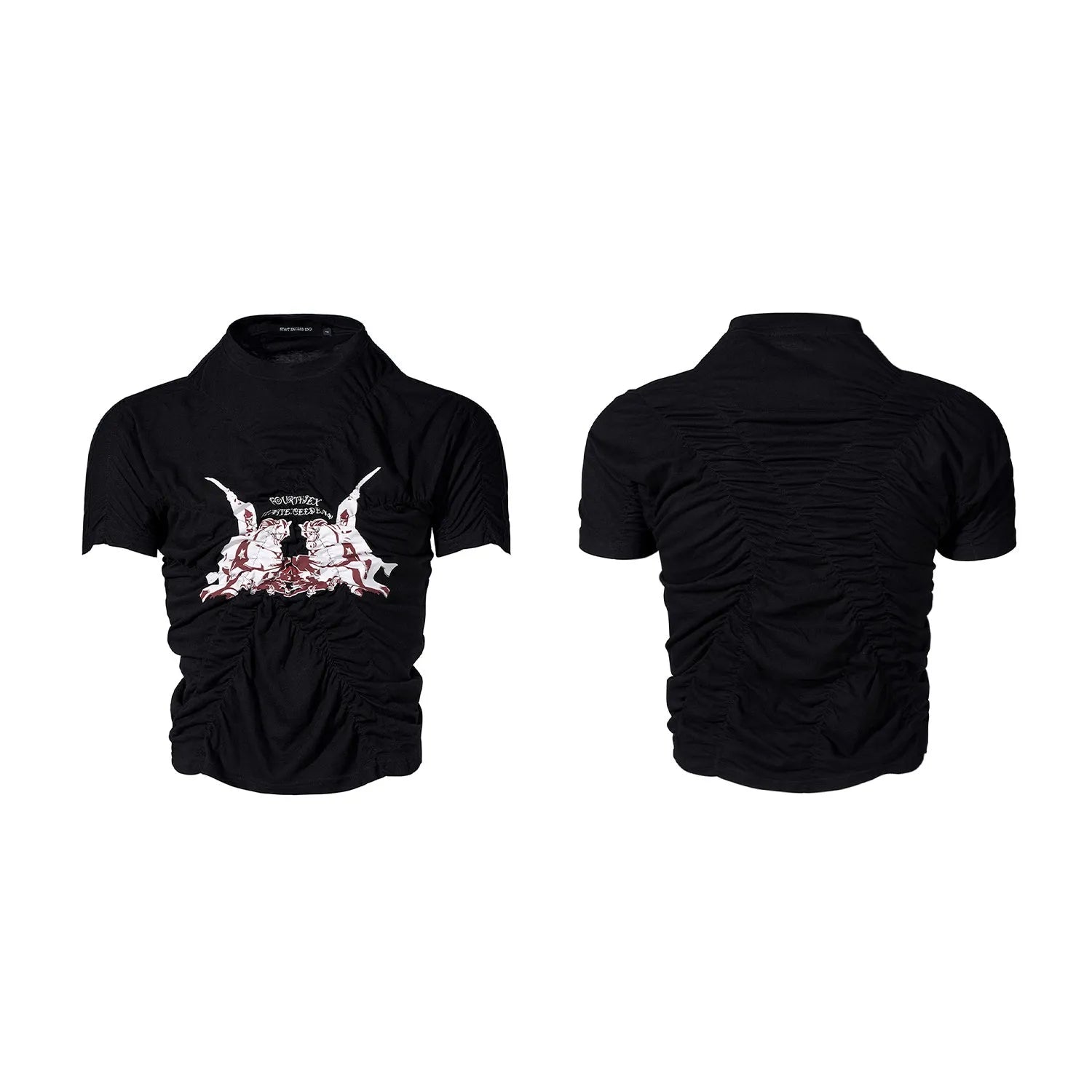 Men's black printed slim fit short sleeve round neck t-shirt with Korean style, summer casual top