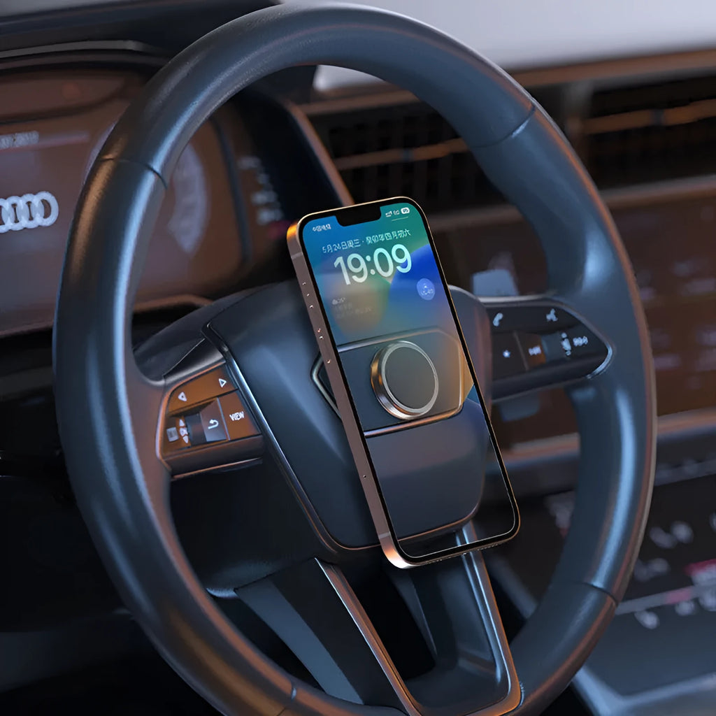 Obsidian black alloy magnetic centripetal force mobile phone holder with disks.