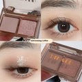 Two-tone eyeshadow palette showing pink and black matte shimmer powder in compact with five colour set options